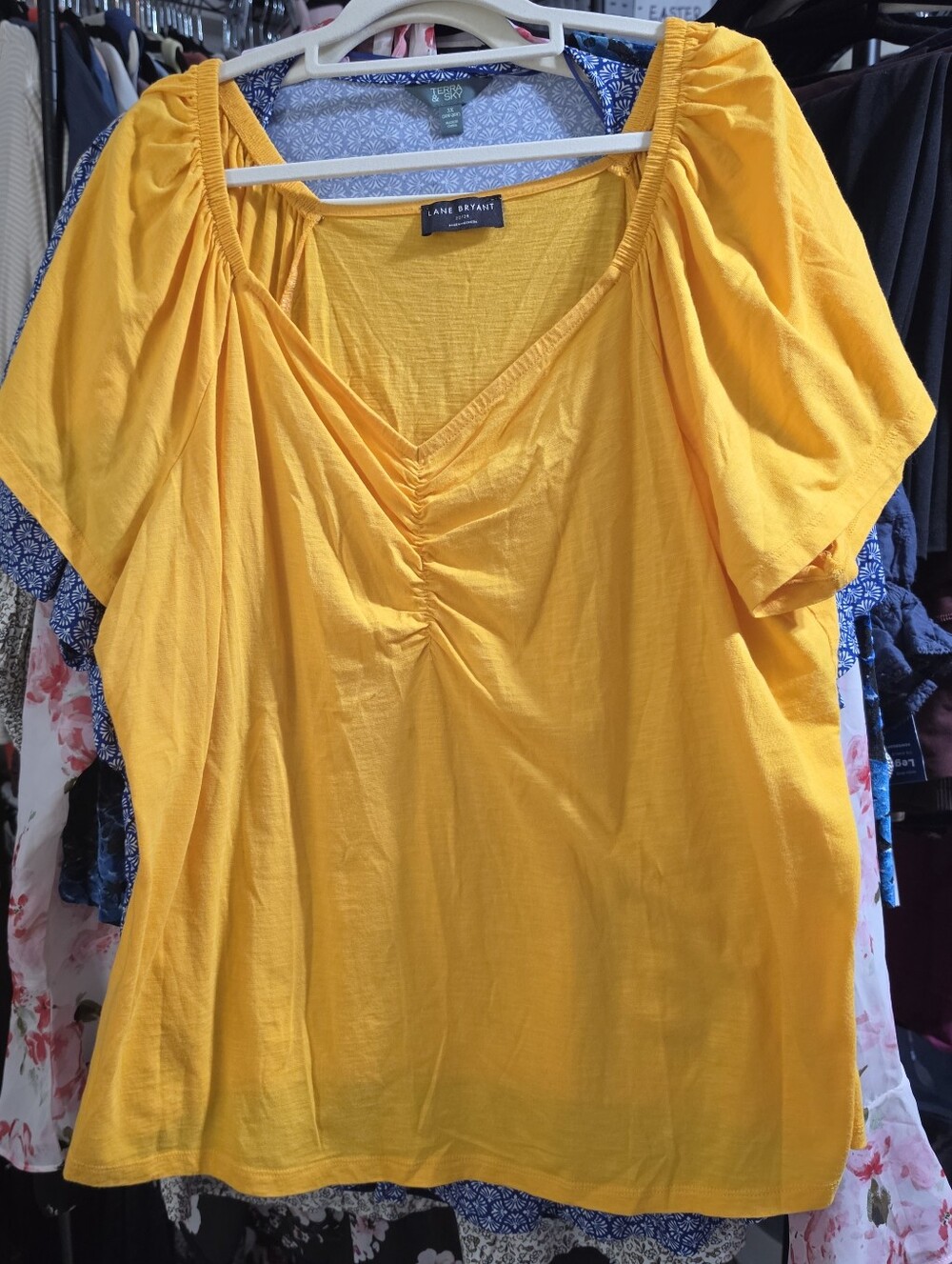 LANE BRYANT Golden Yellow Ruched V-Neck Tunic Top